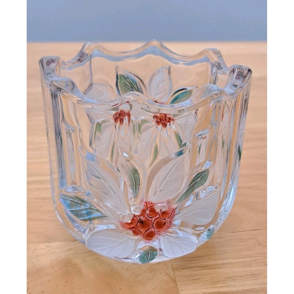 Mikasa Holiday Bloom Poinsettia Glass Votive & Candle Holder Christmas Holiday